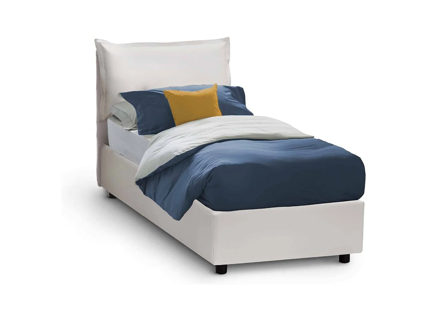 Lit simple Sarah, Lit coffre avec revêtement en éco-cuir, 100% Made in Italy, Ouverture frontale, adapté pour matelas 90x200 cm, Blanc