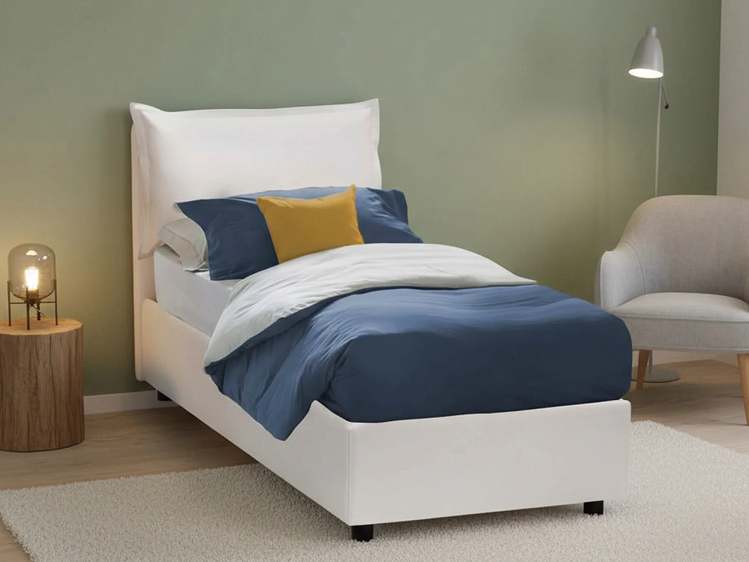 Lit simple Sarah, Lit coffre avec revêtement en éco-cuir, 100% Made in Italy, Ouverture frontale, adapté pour matelas 90x200 cm, Blanc