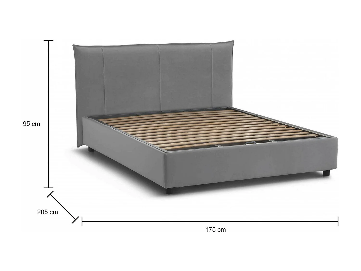 Celeste-Doppelbett, Bettkasten mit Stoffbezug, 100 % Made in Italy, Ã–ffnung vorne, geeignet für Matratzen 160 x 190 cm, Grau