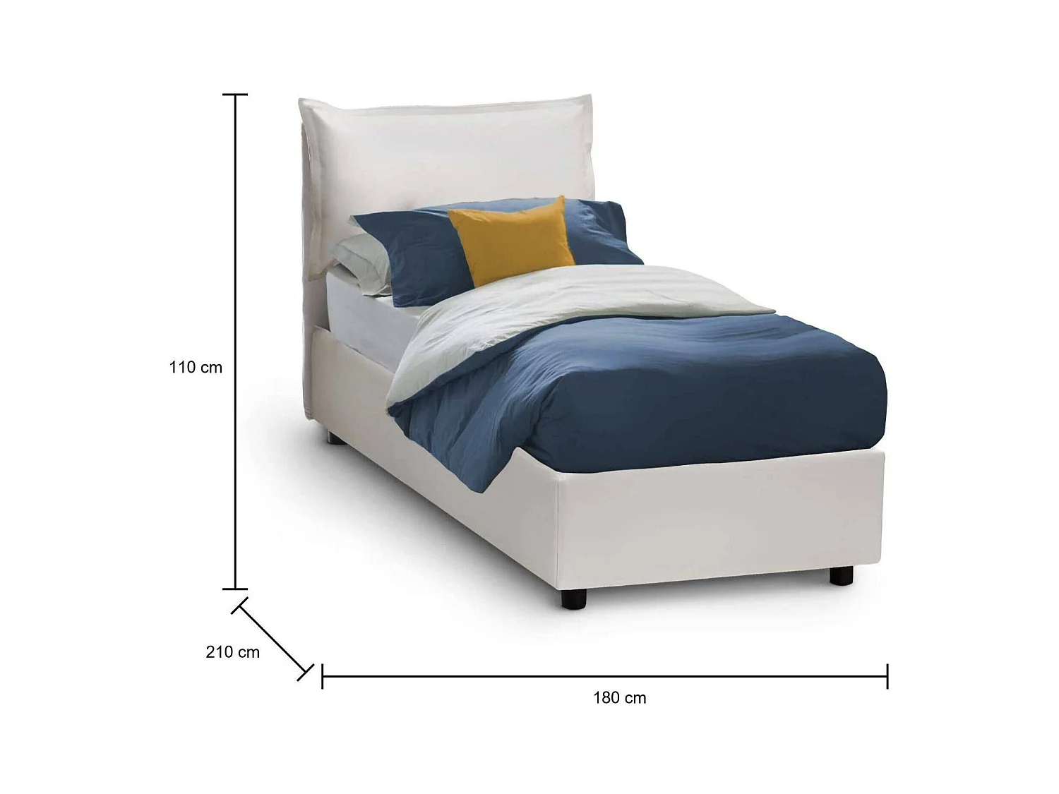 Lit simple Erika, Lit coffre avec revêtement en éco-cuir, 100% Made in Italy, Ouverture frontale, adapté pour matelas 90x190 cm, Blanc