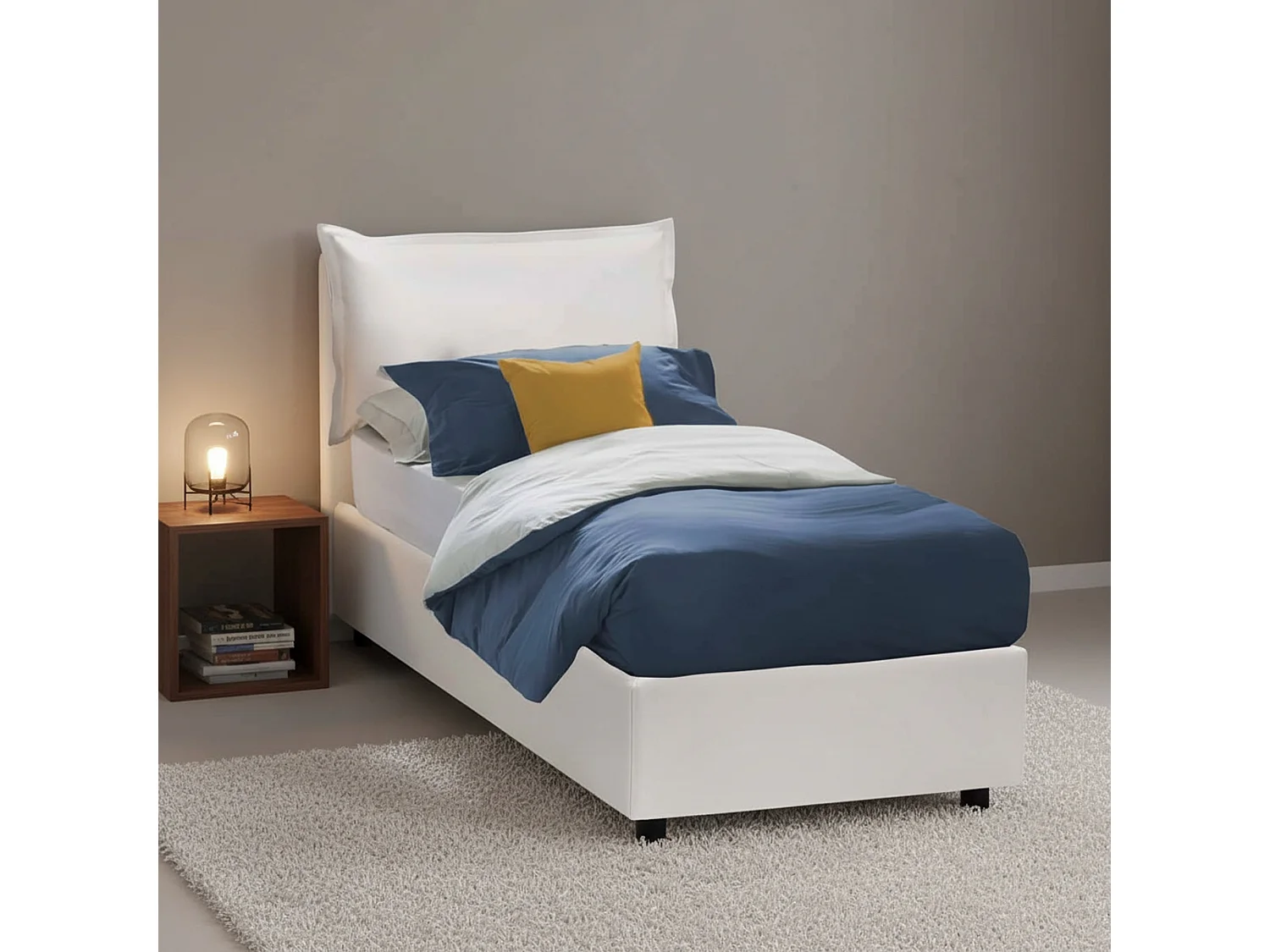 Talamo Italia Eenpersoonsbed Erika Wit Opbergbox Matrasmaat 90x190 cm, Gestoffeerd Made in Italy