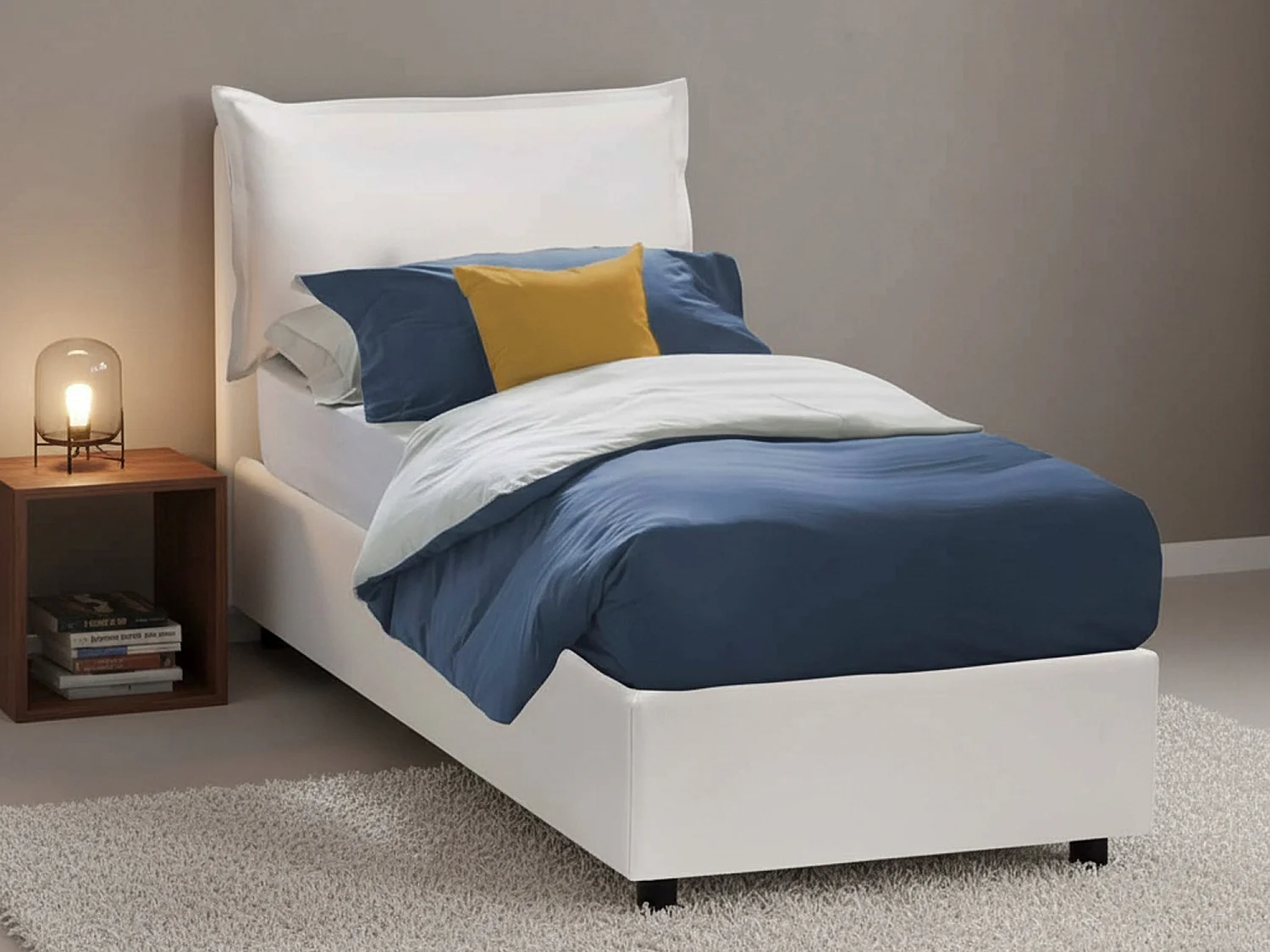 Talamo Italia Eenpersoonsbed Erika Wit Opbergbox Matrasmaat 90x190 cm, Gestoffeerd Made in Italy