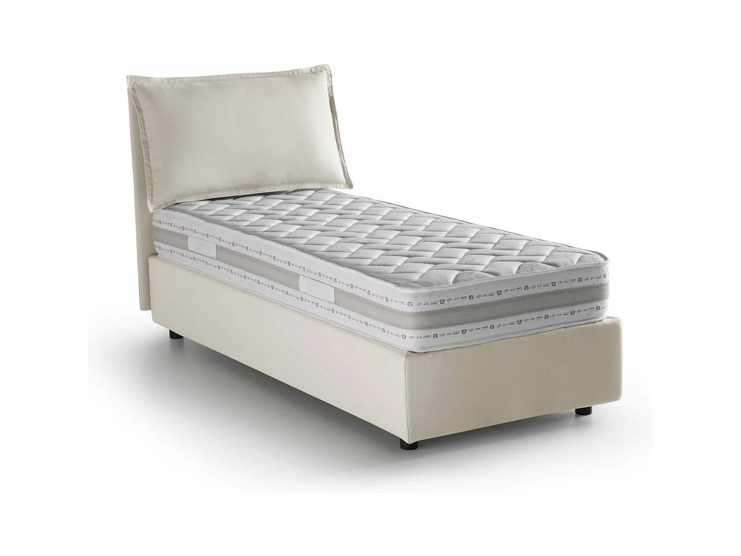 Lit simple Rossella, Lit coffre avec revêtement en tissu, 100% Made in Italy, Ouverture frontale, avec matelas 80x200 cm inclus, Beige