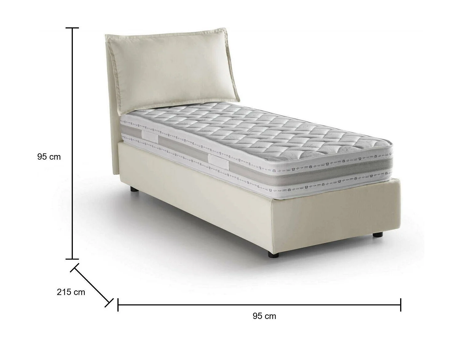 Rossella eenpersoonsbed, Opbergbed met stoffen bekleding, 100% Made in Italy, Opening aan de voorzijde, inclusief matras van 80x200 cm, Beige