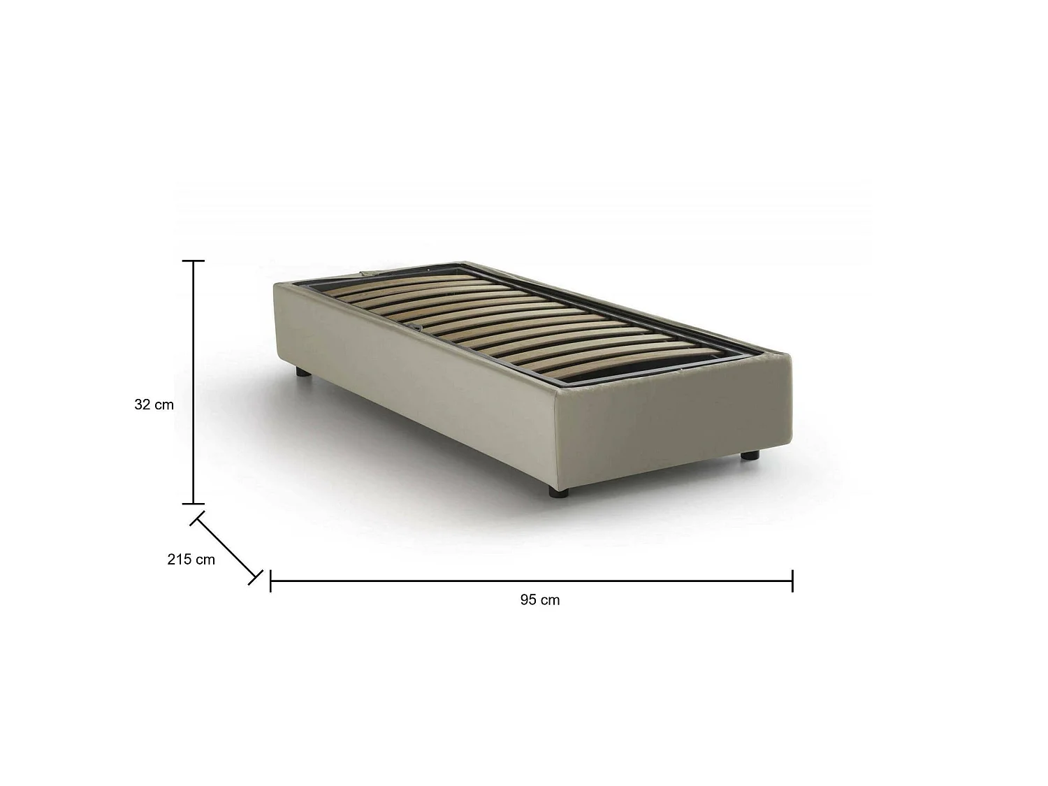 Cama individual Caterina, Cama contenedor con revestimiento de tela, 100% Made in Italy, Apertura frontal, Apta para colchón de 80x200 cm, Beige