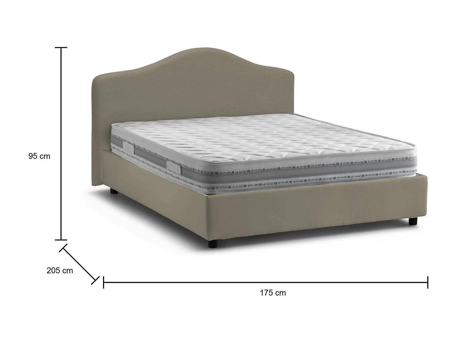 Lit double Annunziata, Lit coffre avec revêtement en tissu, 100% Made in Italy, Ouverture frontale, avec matelas 160x190 cm inclus, Taupe