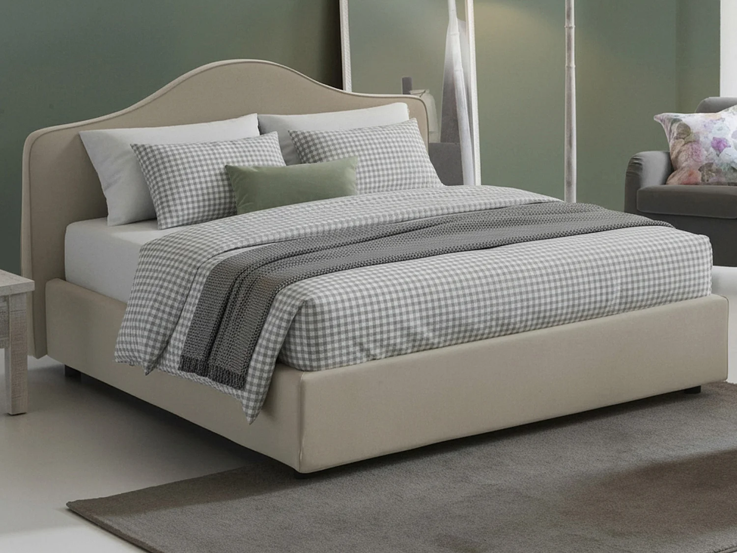 Lit double Annunziata, Lit coffre avec revêtement en tissu, 100% Made in Italy, Ouverture frontale, avec matelas 160x190 cm inclus, Taupe