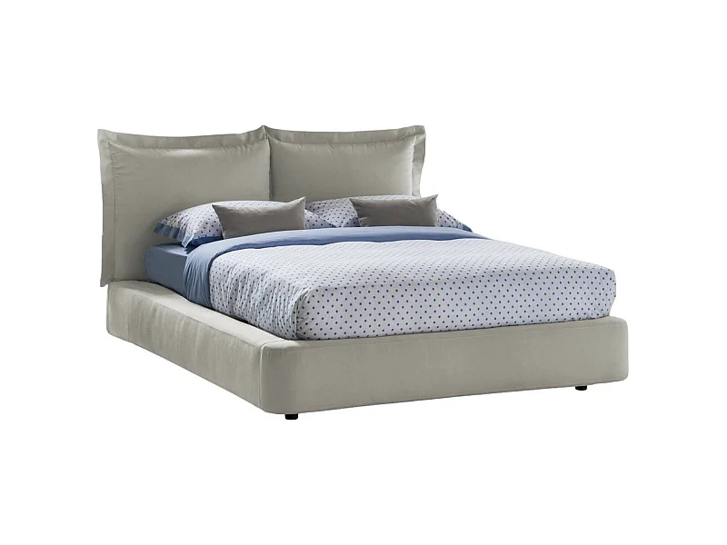 Lit double Cornelia, Lit coffre avec revêtement en tissu, 100% Made in Italy, Ouverture frontale, adapté pour matelas 160x190 cm, Beige