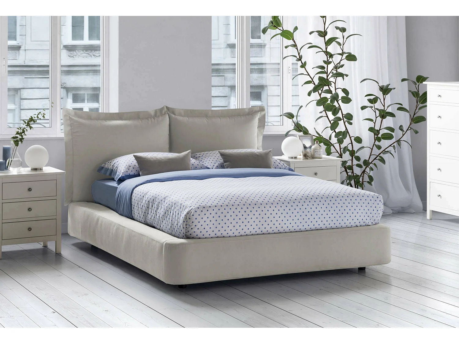 Talamo Italia Tweepersoonsbed Cornelia Beige Afneembare Opbergbak, Matrasmaat 160x190 cm Made in Italy