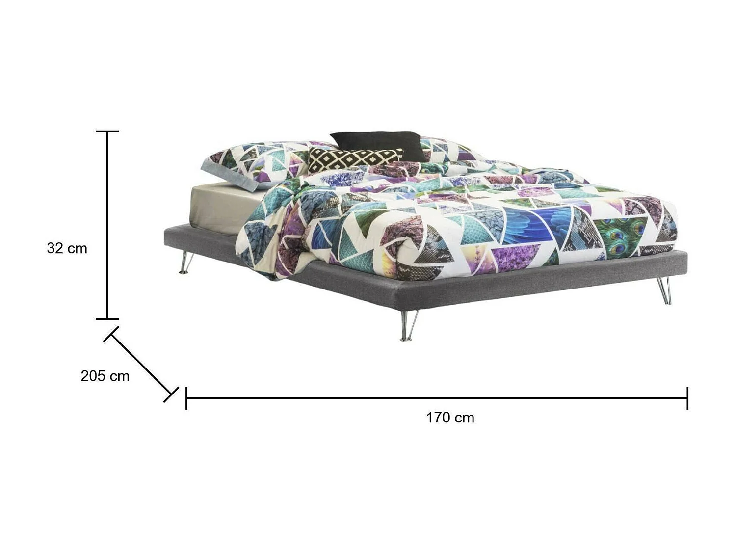 Doppelbett Isabella, Festbett aus Stoff mit Füßen, 100 % Made in Italy, geeignet für Matratze 160 x 190 cm, Grau