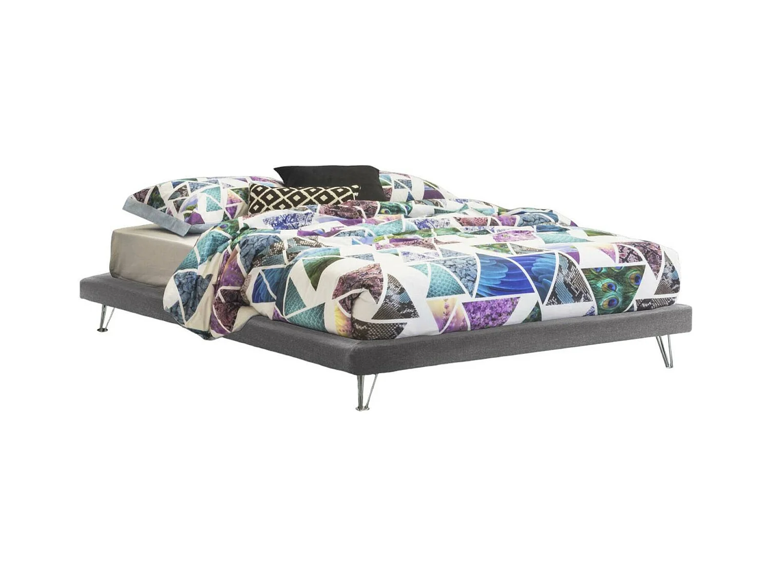 Lit double Isabella, Lit fixe en tissu avec pieds, 100% Made in Italy, adapté pour matelas 160x190 cm, Gris