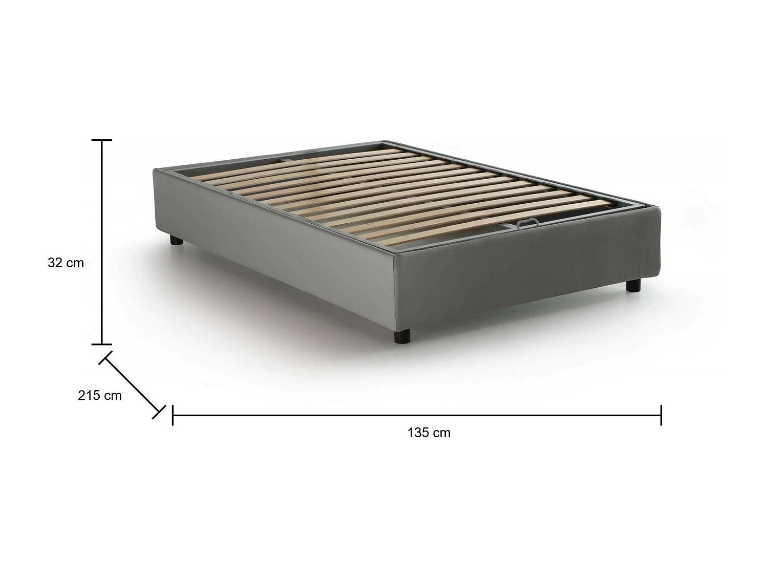 Lit double Arianna, Lit coffre avec revêtement en tissu, 100% Made in Italy, Ouverture frontale, adapté pour matelas 120x200 cm, Gris