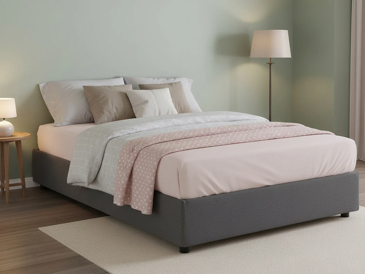 Letto piazza e mezza Arianna, Letto contenitore con rivestimento in tessuto, 100% Made in Italy, Apertura frontale, adatto per materasso Cm 120x200, Grigio