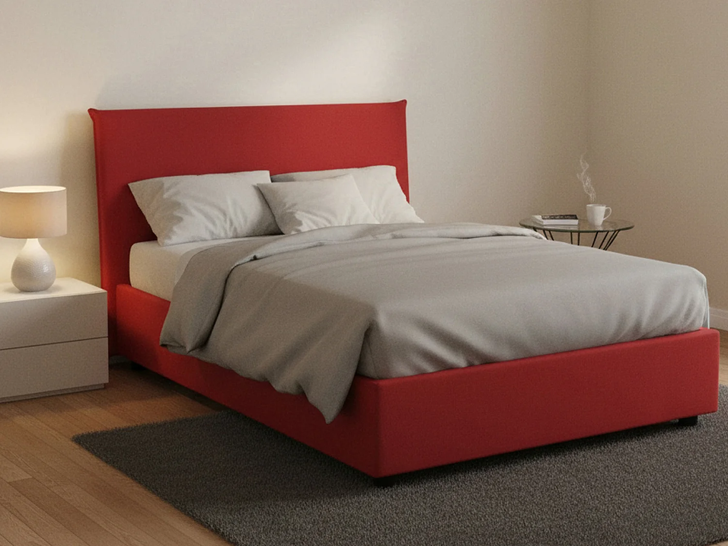 Lit double Chicca, Lit coffre avec revêtement en tissu, 100% Made in Italy, Ouverture frontale, avec matelas 120x200 cm inclus, Rouge