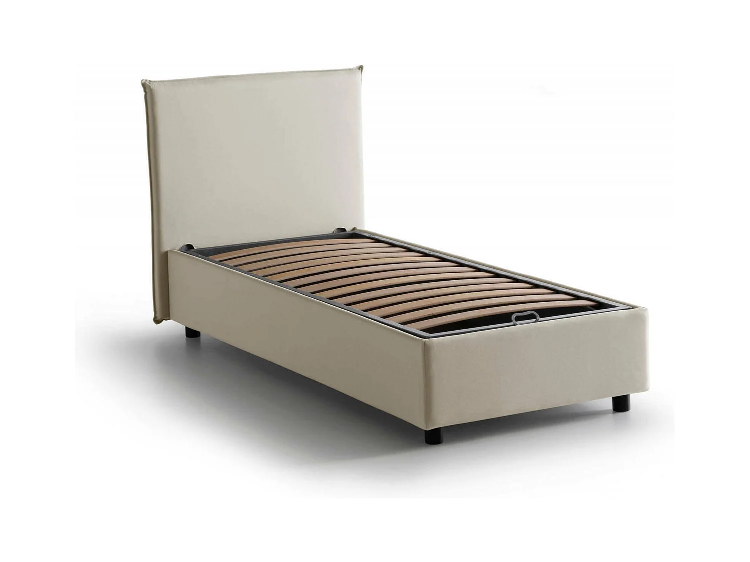 Lit simple Chelsea, Lit coffre avec revêtement en tissu, 100% Made in Italy, Ouverture frontale, adapté pour matelas 90x190 cm, Beige