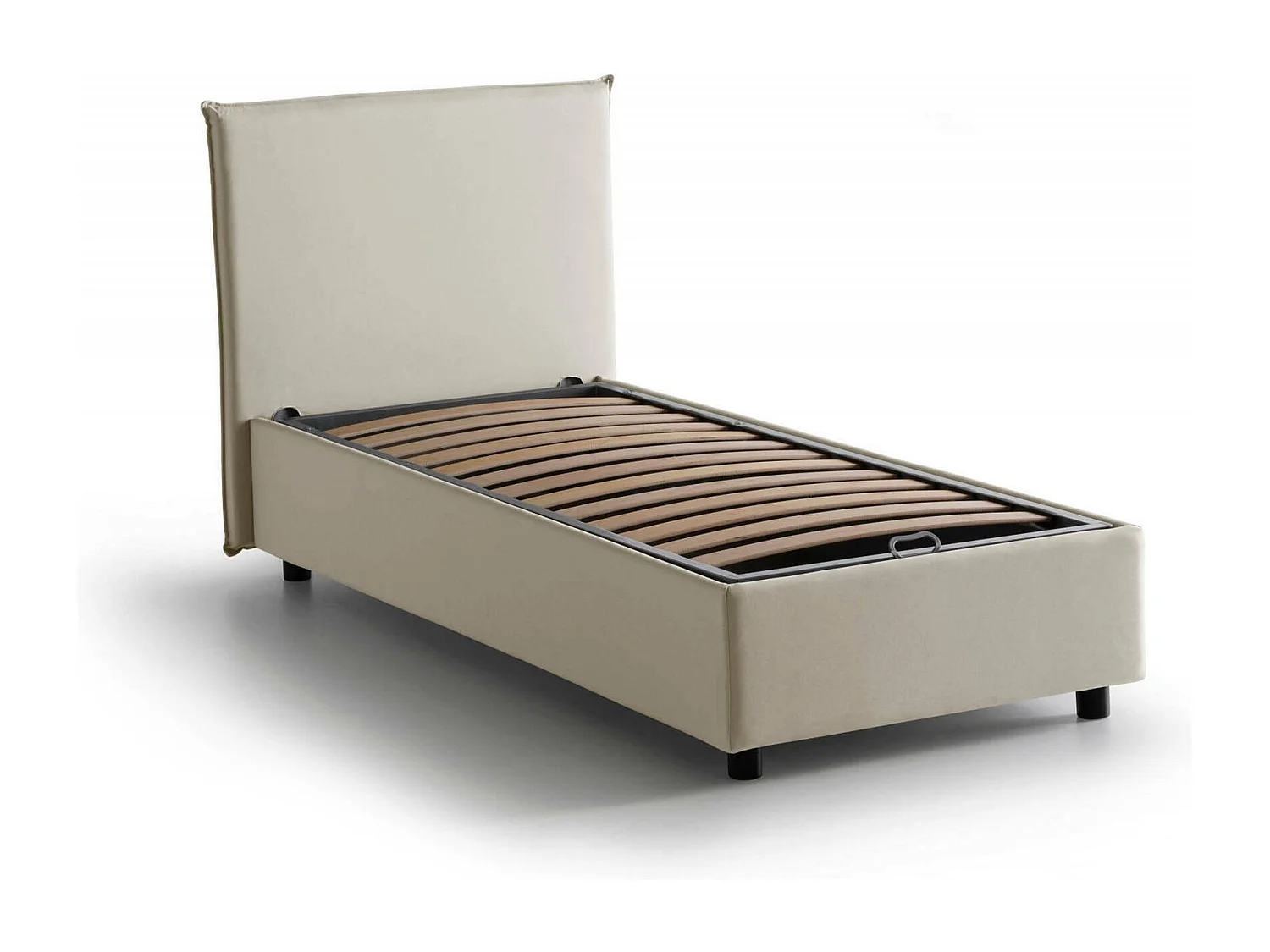 Cama individual Chelsea, Cama contenedor con revestimiento de tela, 100% Made in Italy, Apertura frontal, Apta para colchón de 90x190 cm, Beige