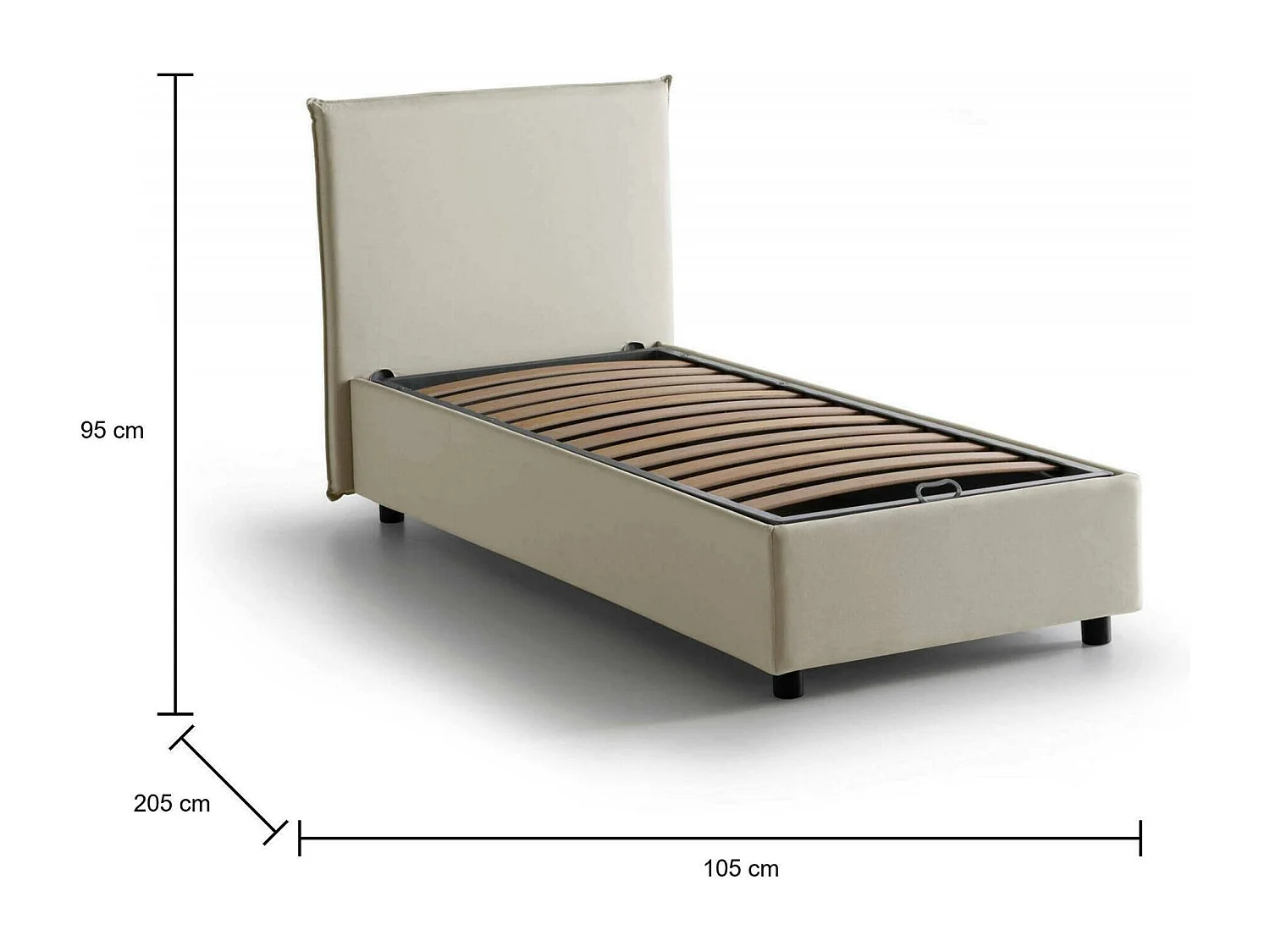 Cama individual Chelsea, Cama contenedor con revestimiento de tela, 100% Made in Italy, Apertura frontal, Apta para colchón de 90x190 cm, Beige
