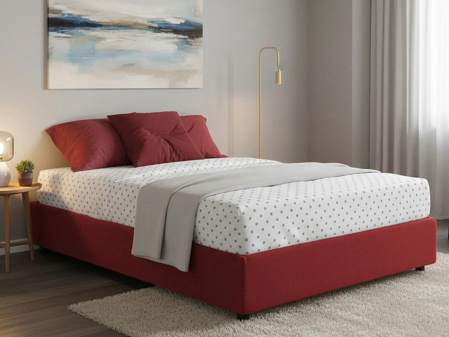 Lit double Azzurra, Lit coffre avec revêtement en tissu, 100% Made in Italy, Ouverture frontale, adapté pour matelas 140x190 cm, Rouge