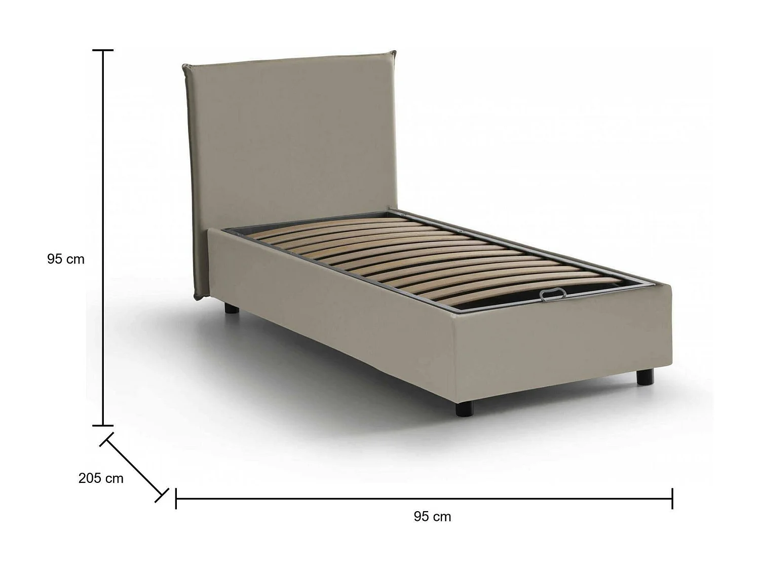 Lit simple Brigida, Lit coffre avec revêtement en éco-cuir, 100% Made in Italy, Ouverture frontale, adapté pour matelas 80x190 cm, gris tourterelle