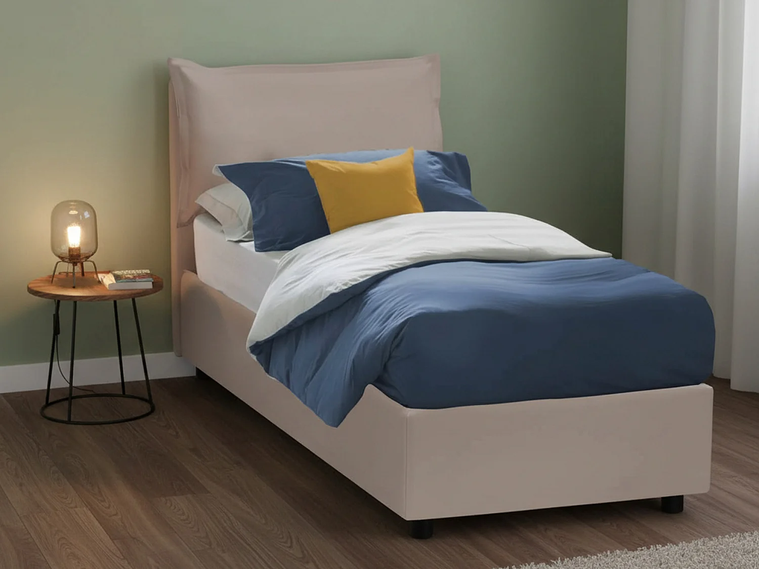 Lit simple Emilia, Lit coffre avec revêtement en éco-cuir, 100% Made in Italy, Ouverture frontale, avec matelas 90x200 cm inclus, Taupe