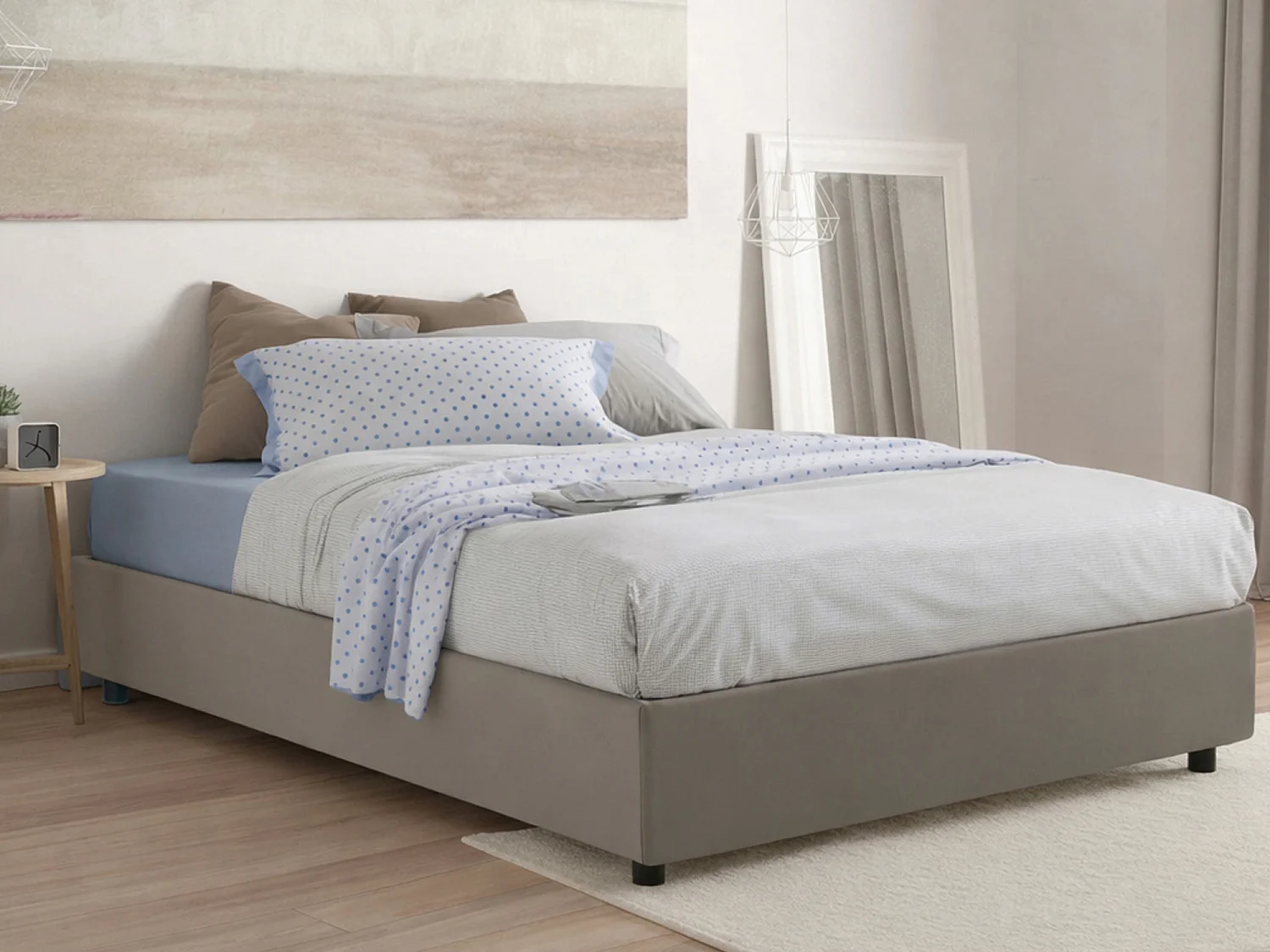 Letto matrimoniale Elena, Letto contenitore con rivestimento in ecopelle, 100% Made in Italy, Apertura frontale, con materasso Cm 140x190 incluso, Tortora