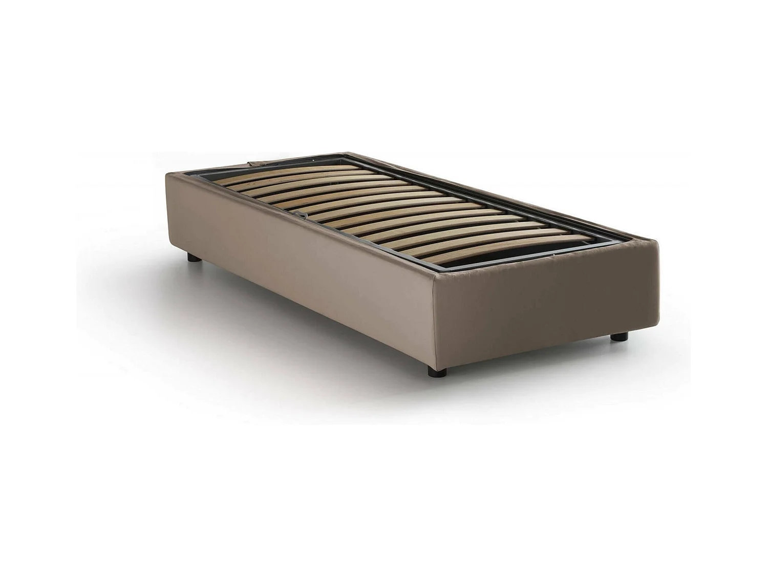Lit simple Melissa, Lit coffre avec revêtement en tissu, 100% Made in Italy, Ouverture latérale, adapté pour matelas 80x190 cm, Taupe