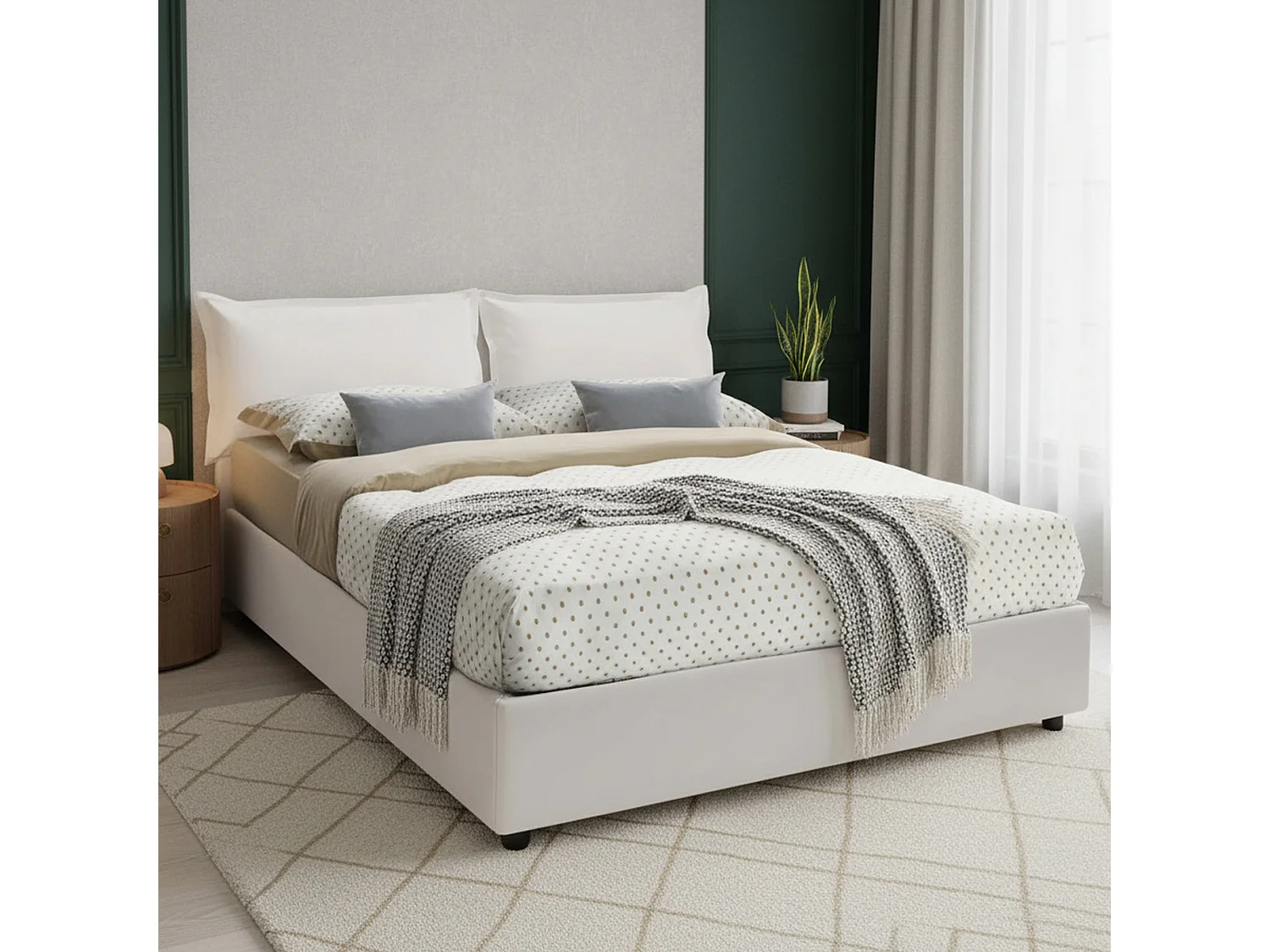 Lit double Maya, Lit coffre avec revêtement en éco-cuir, 100% Made in Italy, Ouverture frontale, adapté pour matelas 140x190 cm, Blanc
