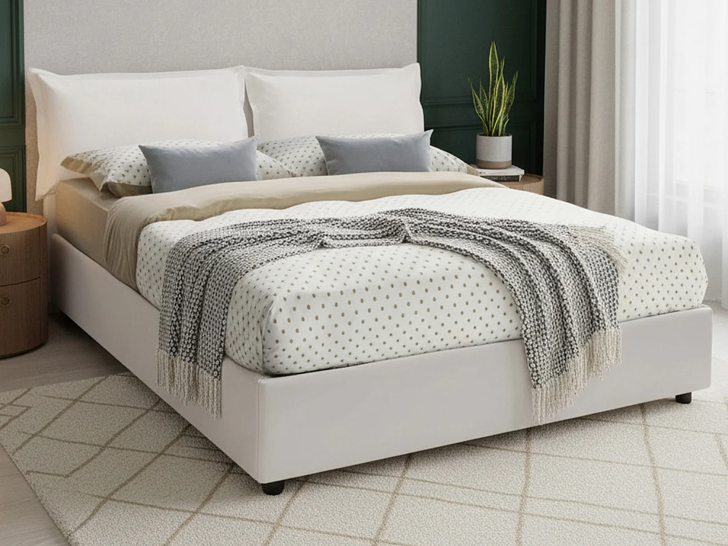 Lit double Maya, Lit coffre avec revêtement en éco-cuir, 100% Made in Italy, Ouverture frontale, adapté pour matelas 140x190 cm, Blanc