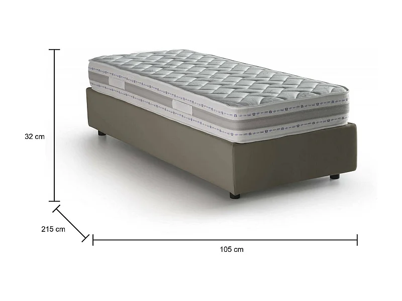 Lit simple Federica, Lit coffre avec revêtement en éco-cuir, 100% Made in Italy, Ouverture frontale, avec matelas 90x200 cm inclus, Taupe