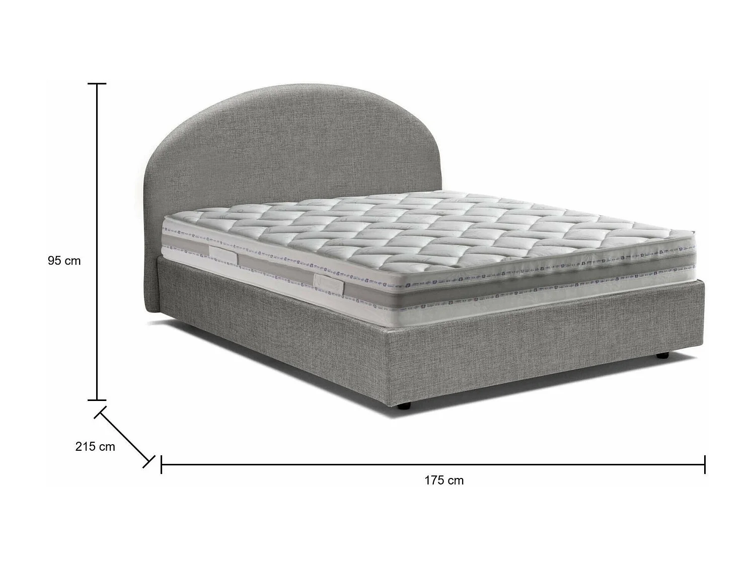 Talamo Italia Tweepersoonsbed Aurora Grijs Inclusief Matras, Afneembaar, Met Opbergruimte Made in Italy