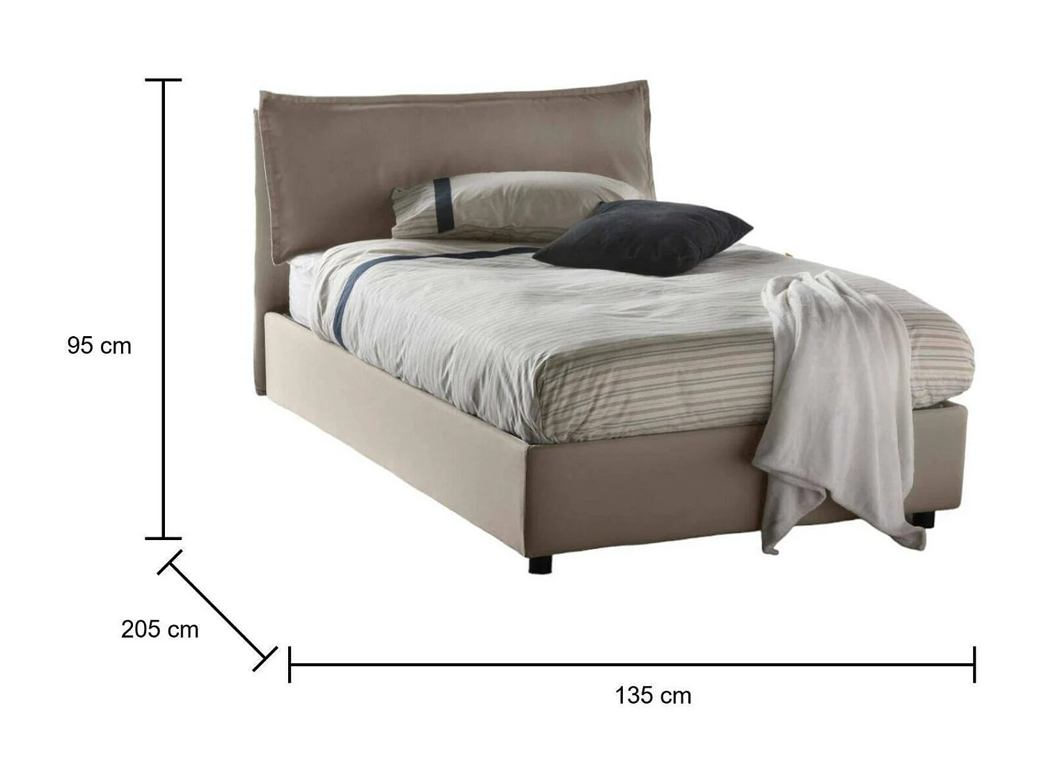 Lit double Gloria, lit coffre avec revêtement en tissu, 100% Made in Italy, ouverture frontale, adapté pour matelas 120x190 cm, gris tourterelle