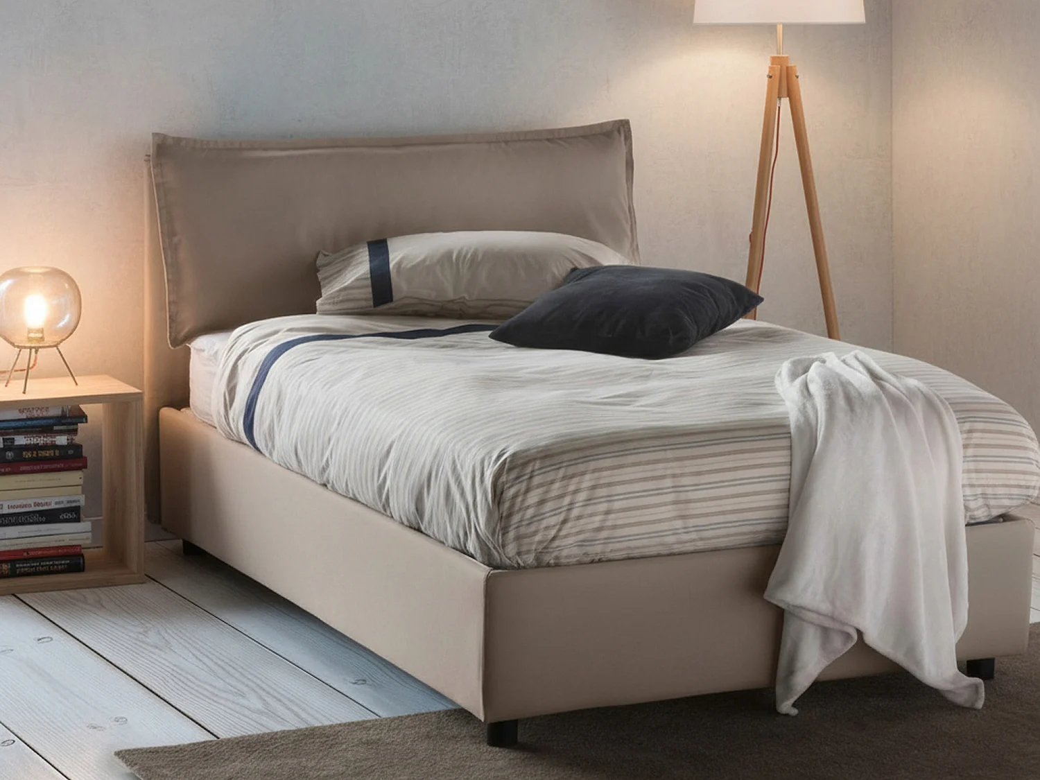 Lit double Gloria, lit coffre avec revêtement en tissu, 100% Made in Italy, ouverture frontale, adapté pour matelas 120x190 cm, gris tourterelle
