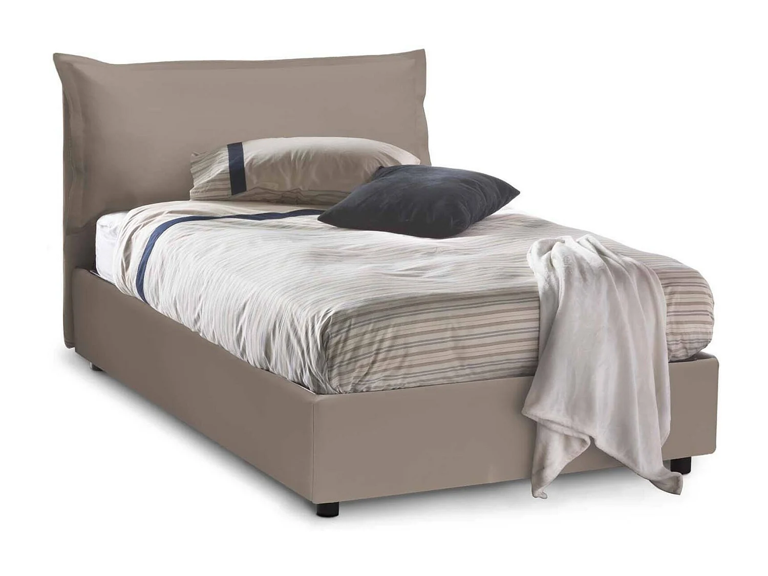 Letto piazza e mezza Letizia, Letto contenitore con rivestimento in ecopelle, 100% Made in Italy, Apertura frontale, con materasso Cm 120x200 incluso, Tortora