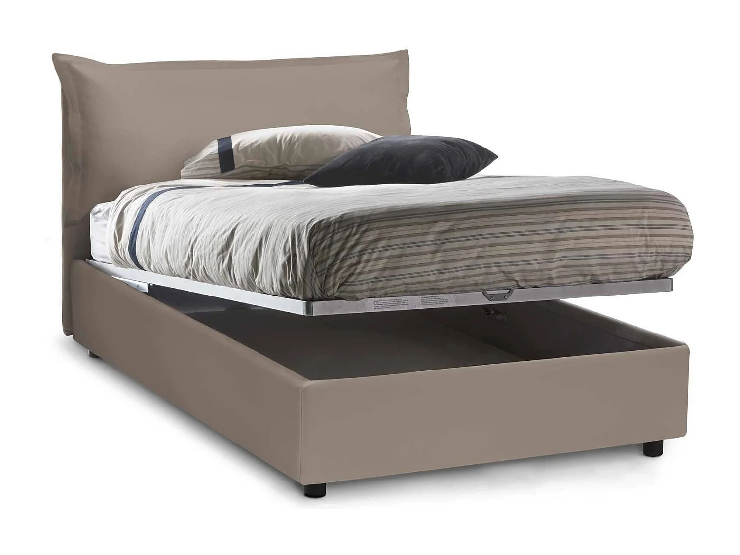 Letto piazza e mezza Letizia, Letto contenitore con rivestimento in ecopelle, 100% Made in Italy, Apertura frontale, con materasso Cm 120x200 incluso, Tortora