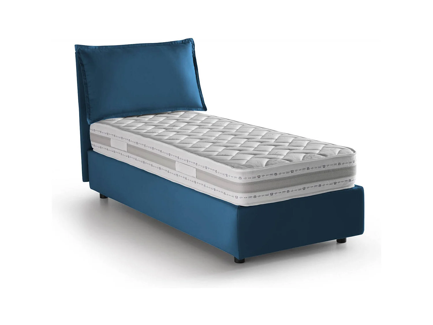 Lit simple Rossella, Lit coffre avec revêtement en tissu, 100% Made in Italy, Ouverture frontale, avec matelas 80x200 cm inclus, Bleu