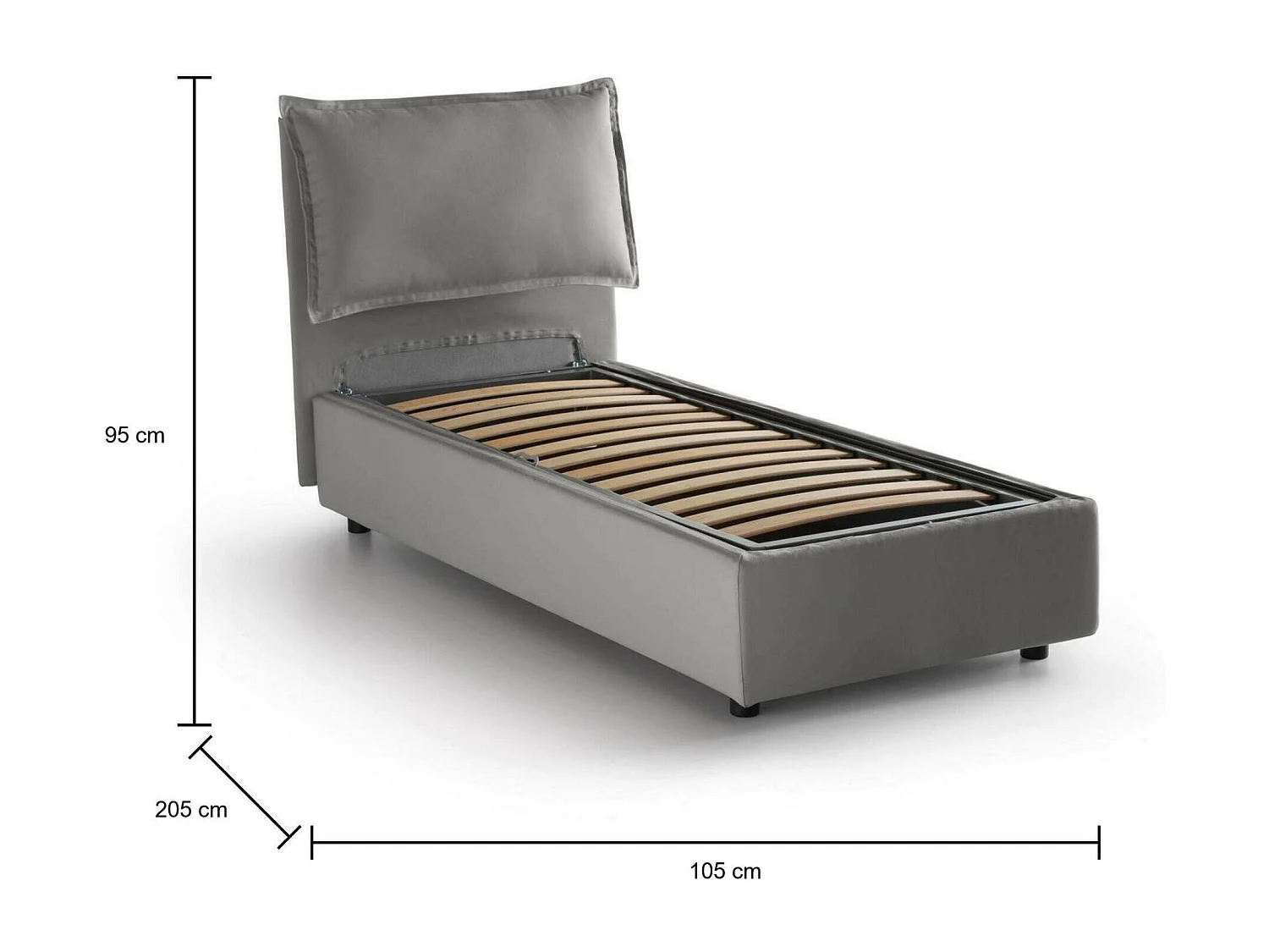 Lit simple Zusanne, Lit coffre avec revêtement en tissu, 100% Made in Italy, Ouverture frontale, adapté pour matelas 90x190 cm, Gris