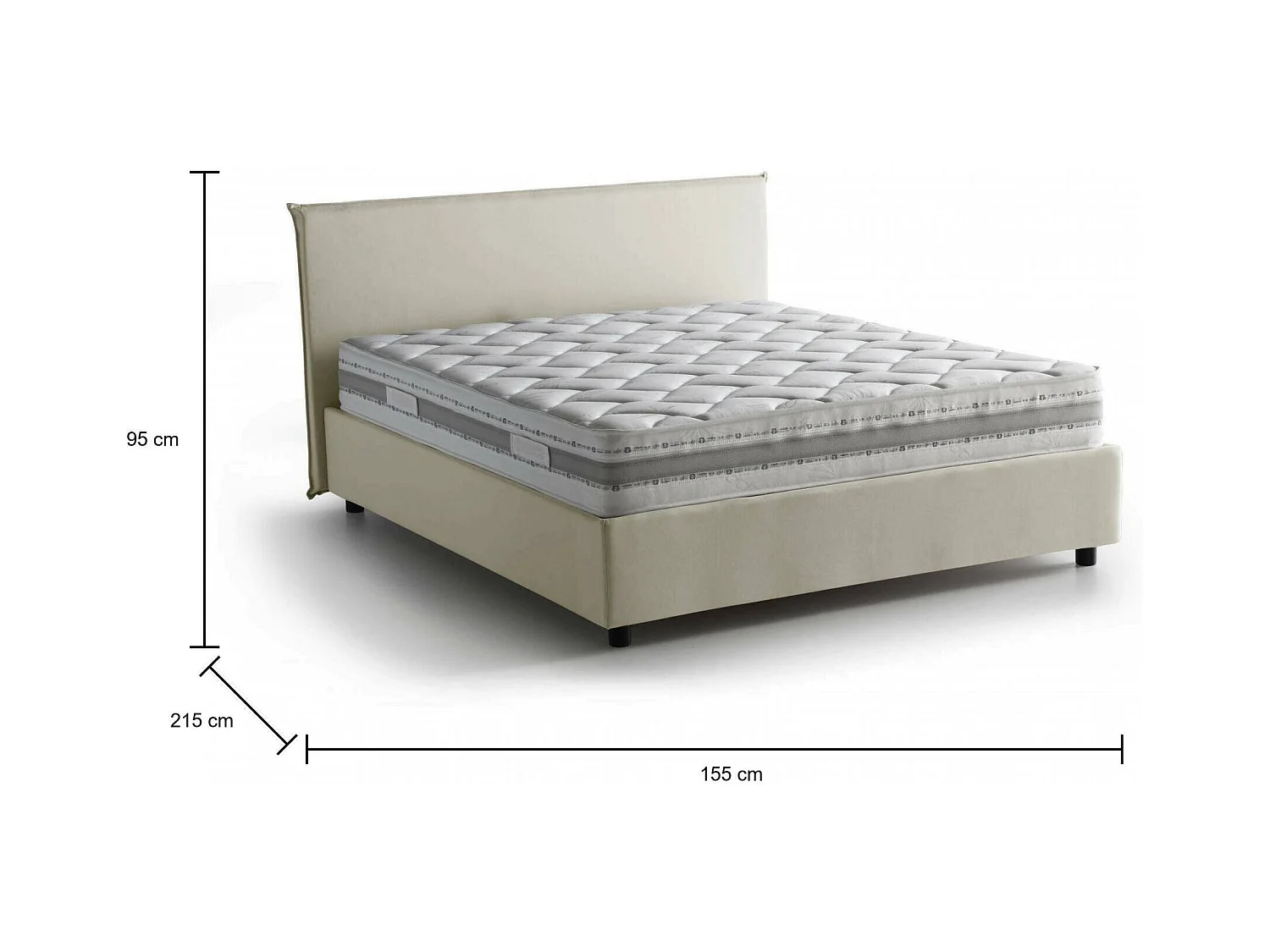Letto matrimoniale Bernadette, Letto contenitore con rivestimento in tessuto, 100% Made in Italy, Apertura frontale, con materasso Cm 140x200 incluso, Beige