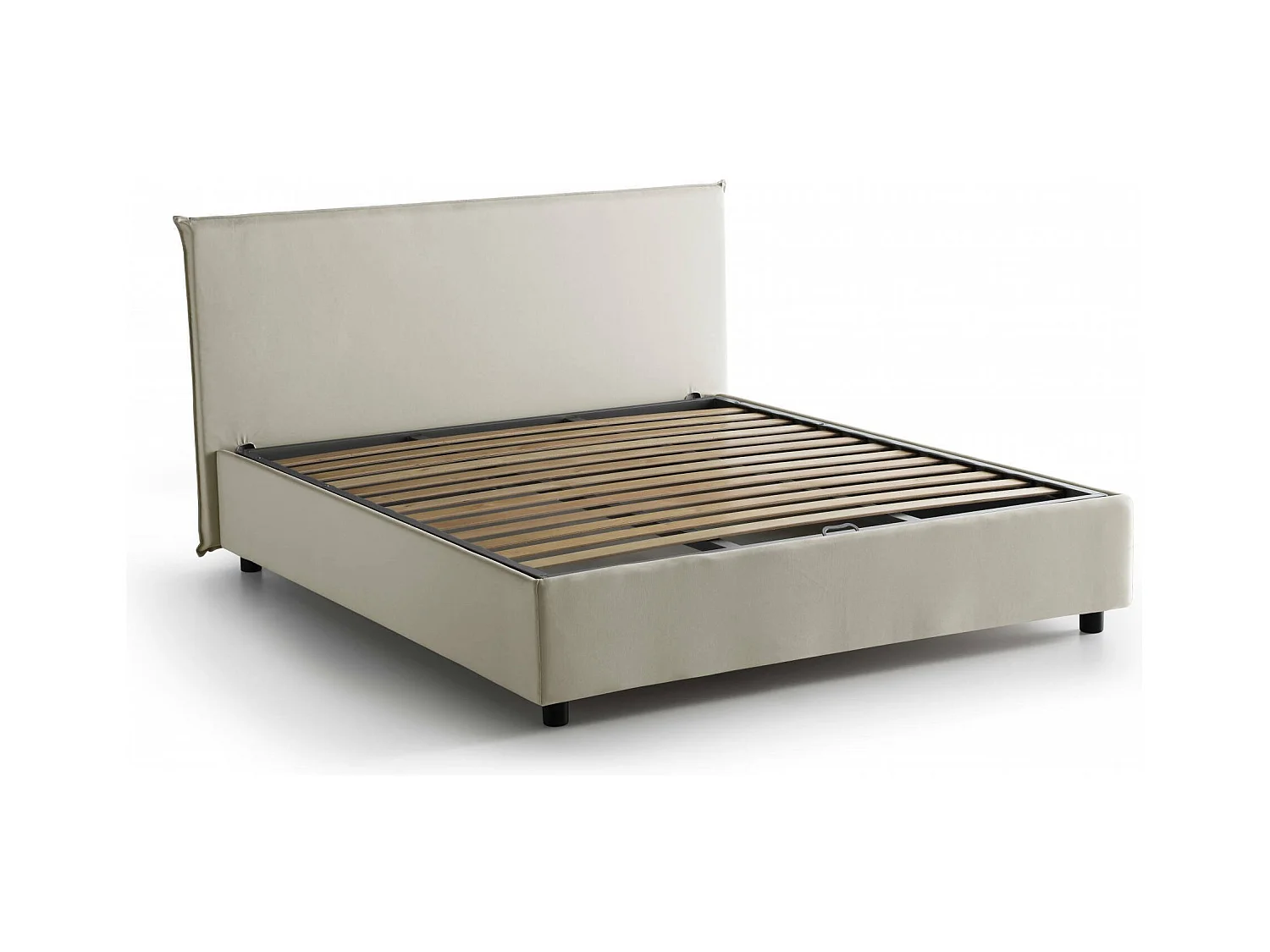 Letto matrimoniale Bernadette, Letto contenitore con rivestimento in tessuto, 100% Made in Italy, Apertura frontale, con materasso Cm 140x200 incluso, Beige