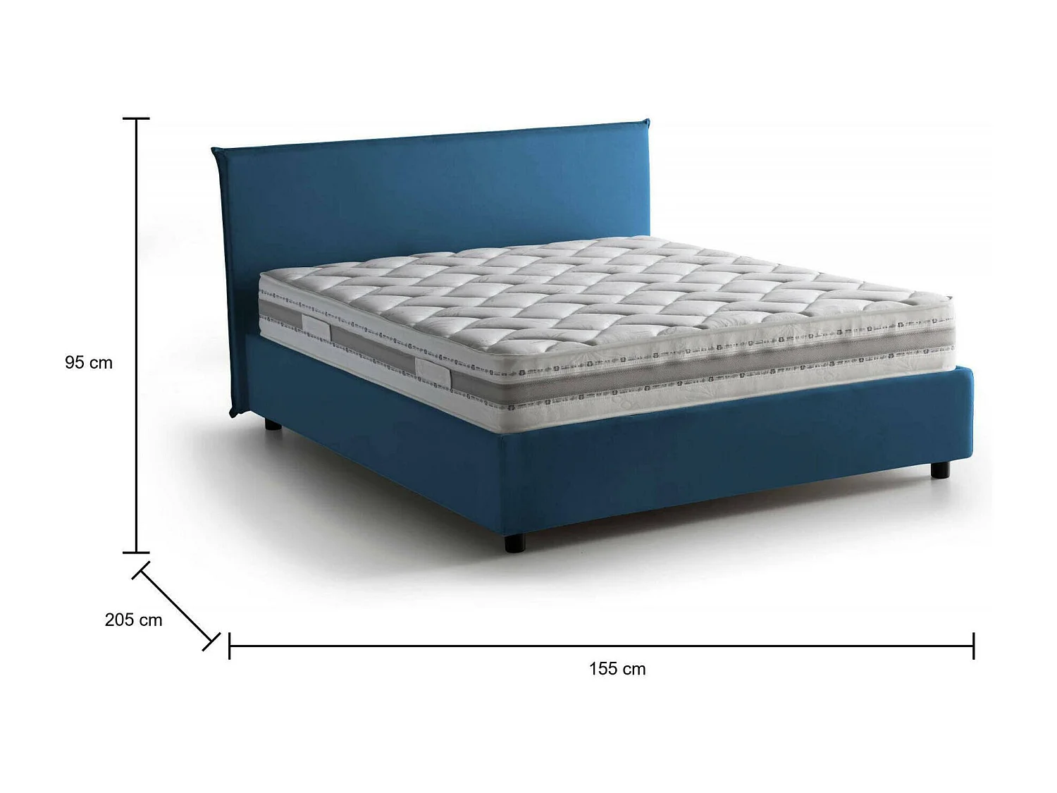 Lit double Beata, Lit coffre avec revêtement en tissu, 100% Made in Italy, Ouverture frontale, avec matelas 140x190 cm inclus, Bleu