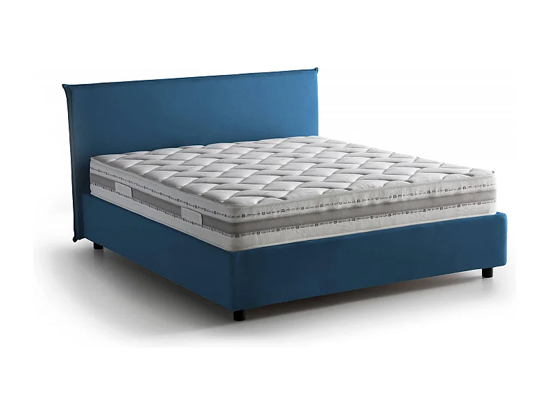 Cama de casal Beata, Cama de arrumação com forro de tecido, 100% Fabricado em Itália, Abertura frontal, com colchão 140x190 cm incluído, Azul