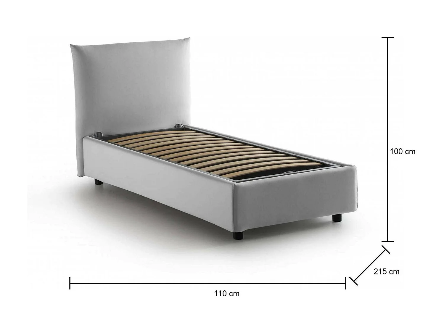 Lit simple Marina, Lit coffre avec revêtement en tissu, 100% Made in Italy, Ouverture latérale, adapté pour matelas 80x190 cm, Blanc