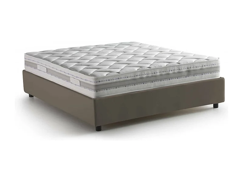 Lit double Alessia, Lit coffre avec revêtement en éco-cuir, 100% Made in Italy, Ouverture frontale, avec matelas 140x200 cm inclus, Taupe