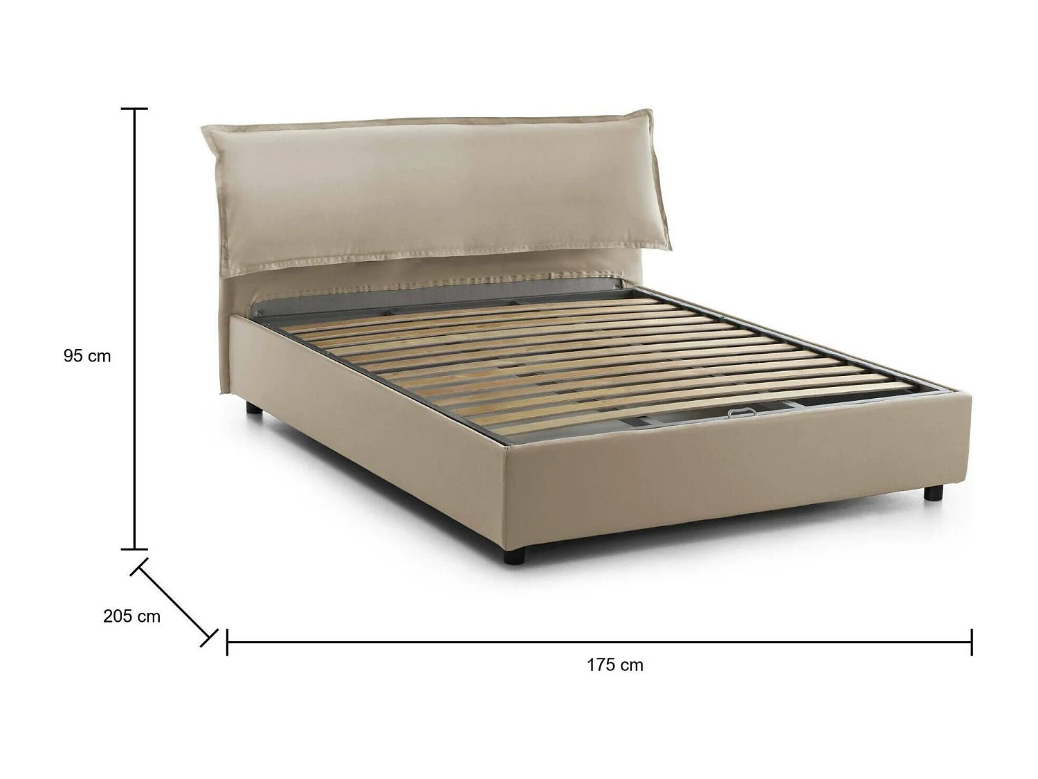 Talamo Italia Clio Beige Tweepersoonsbed Met Opbergruimte, afneembare hoes, Matrasmaat 160x190 cm Made in Italy