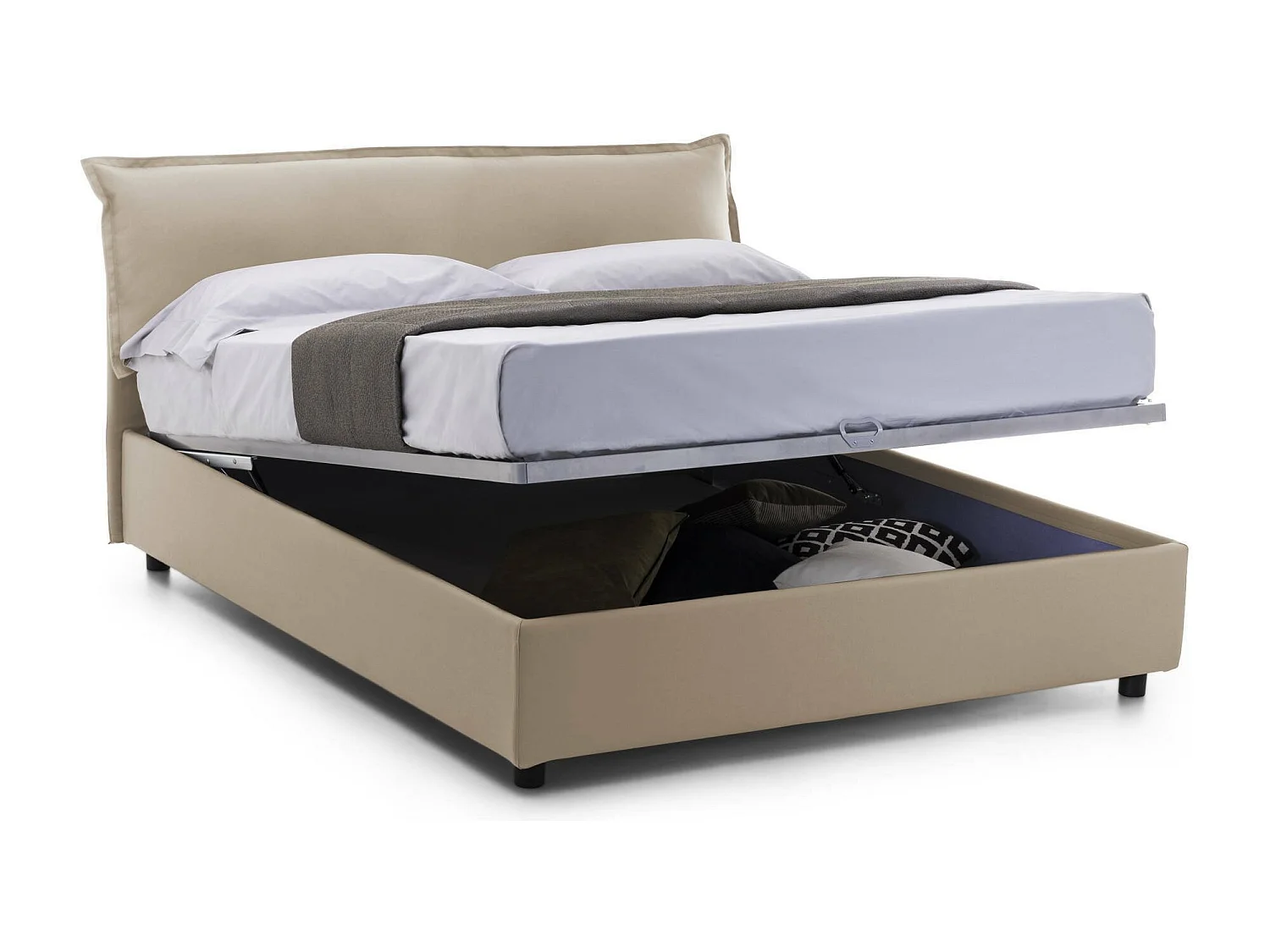 Talamo Italia Clio Beige Tweepersoonsbed Met Opbergruimte, afneembare hoes, Matrasmaat 160x190 cm Made in Italy