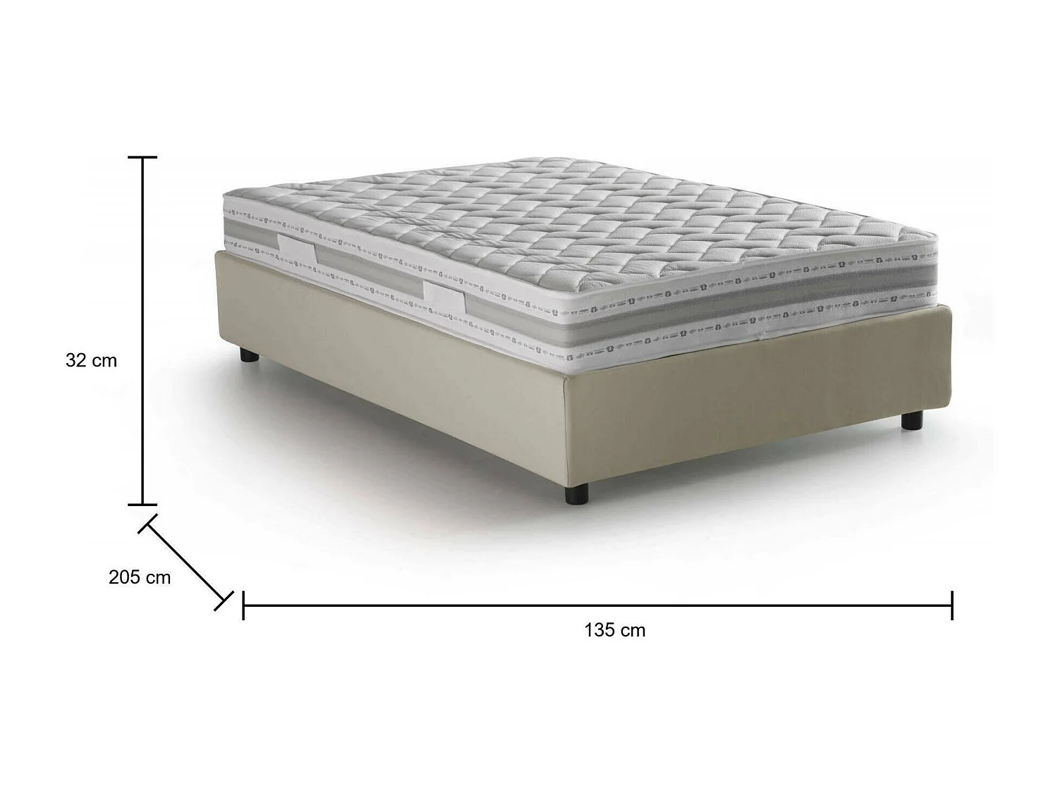 Lit double Chiara, Lit coffre avec revêtement en tissu, 100% Made in Italy, Ouverture frontale, avec matelas 120x190 cm inclus, Beige