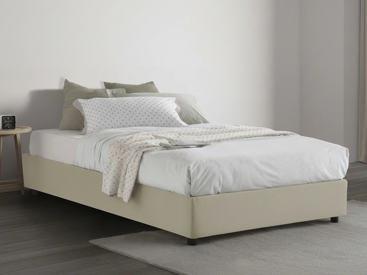 Lit double Chiara, Lit coffre avec revêtement en tissu, 100% Made in Italy, Ouverture frontale, avec matelas 120x190 cm inclus, Beige