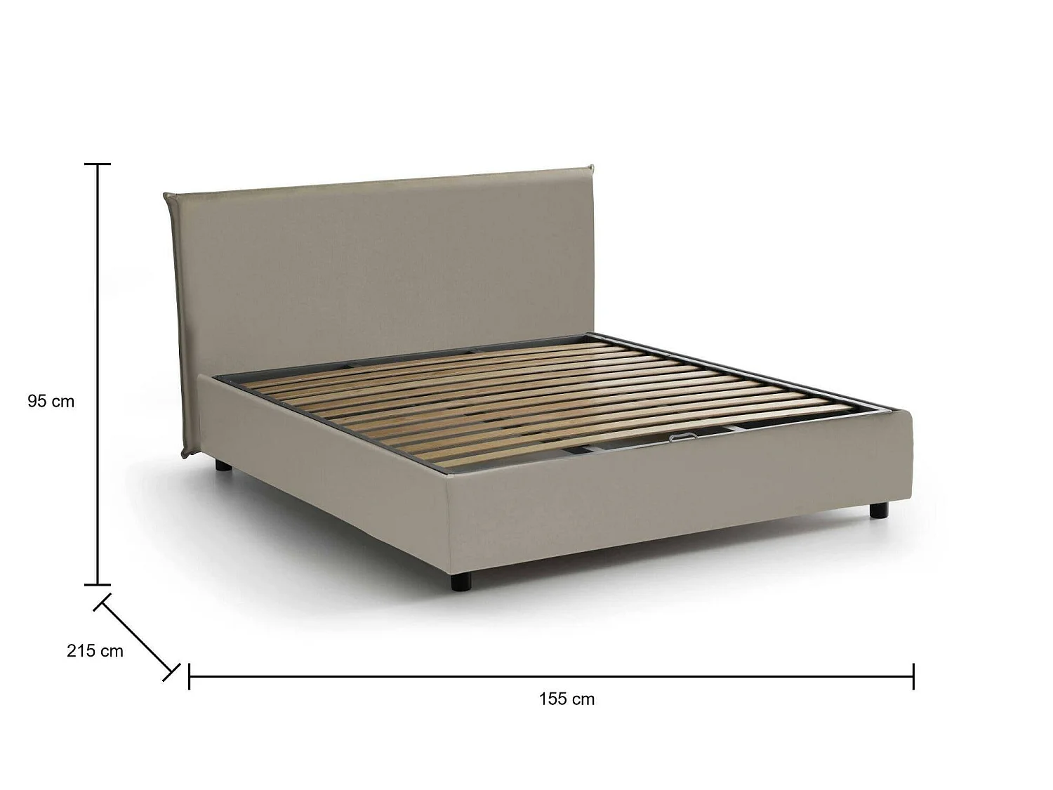 Lit double Belinda, Lit coffre avec revêtement en éco-cuir, 100% Made in Italy, Ouverture frontale, adapté pour matelas 140x200 cm, gris tourterelle