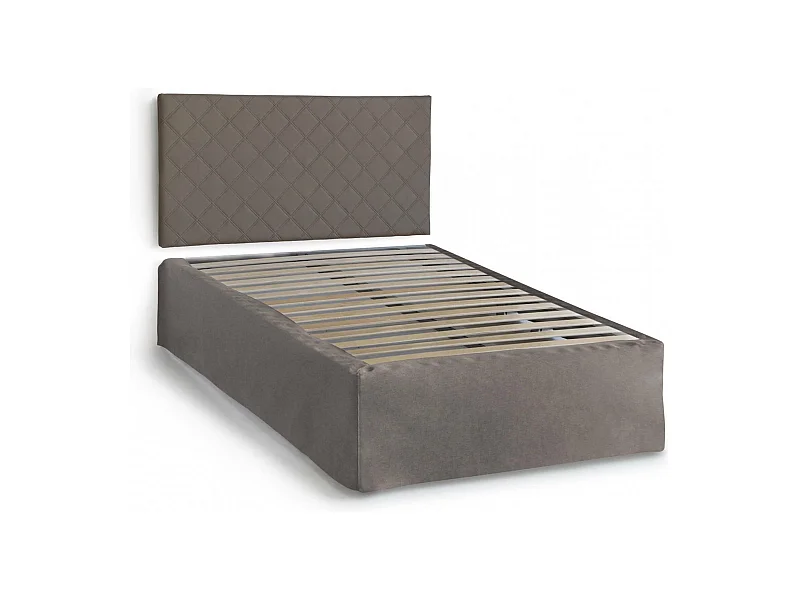 Clea tweepersoonsbed, eco-lederen hoofdeindeset met orthopedische bodem en volant, 100% Made in Italy, geschikt voor een matras van 120x190 cm, duifgrijs