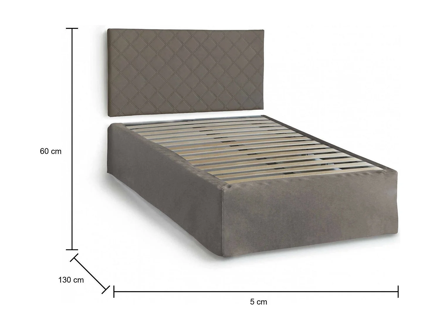 Lit double Clea, ensemble tête de lit en éco-cuir avec sommier orthopédique et volant, 100% Made in Italy, adapté pour un matelas 120x190 cm, gris tourterelle