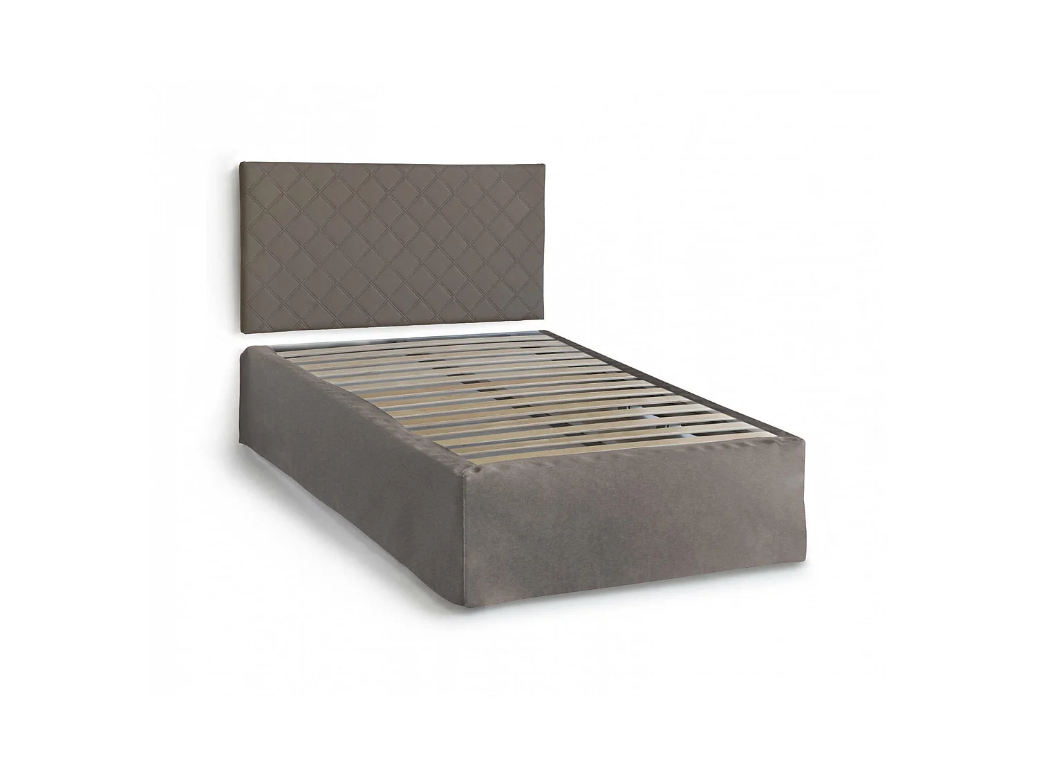 Letto piazza e mezza Clea, Set testata in ecopelle con rete ortopedica e mantovana, 100% Made in Italy, adatto a materasso da Cm 120x190, Tortora